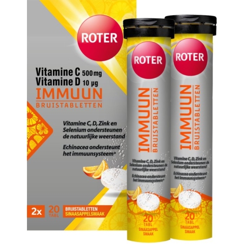 Roter Immuun Bruis - Vitamine C & D ondersteunen de weerstand & Echinacea verhoogt het immuunsysteem* - 40 bruistabletten