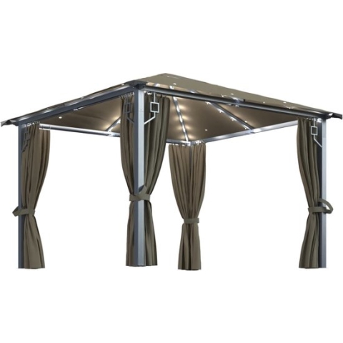 vidaXL-Prieel-met-gordijn-en-LED-lichtslinger-3x3-m-aluminium-taupe