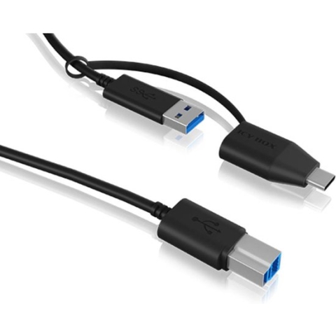 ICY BOX USB-kabel USB 3.2 Gen1 (USB 3.0 / USB 3.1 Gen1) USB-C stekker, USB-A stekker, USB-B stekker 1.00 m Zwart 60858
