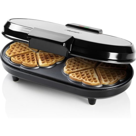Bestron dubbel wafelijzer voor klassieke hartwafels, wafelijzer met antiaanbaklaag & Indicatielampje, 1200 watt, kleur: Koper