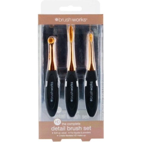Brush Works HD Ovalen Penselen / MAke-up kwast Complete Detail - 3 stuks