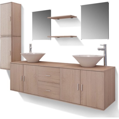 vidaXL-11-delige-Badkamermeubelset-met-wastafel-en-kraan-beige