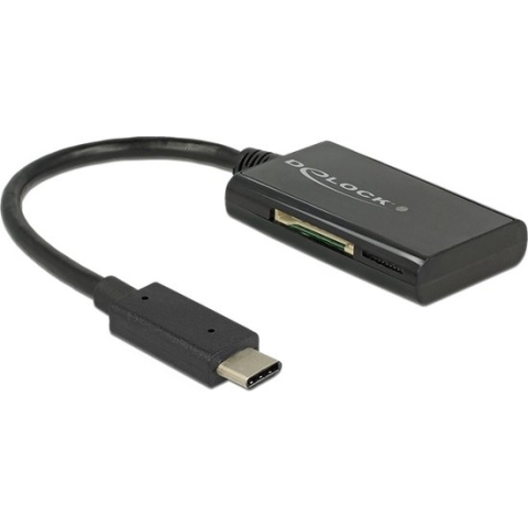 DeLOCK USB Cardreader met USB-C connector en 4 kaartsleuven - 2x Micro SD + 2x SD (o.a. SD 3.0/UHS-I) - USB3.0
