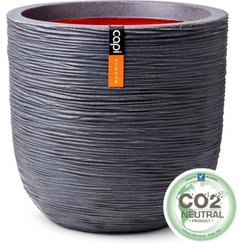 Capi Europe - Bloempot bol Rib NL - 43x41 - Donkergrijs - Opening Ø35 - Bloempot voor binnen en buiten - Levenslang garantie - Breukbestendig - 100% Recyclebaar - CO2 Neutraal geproduceerd - KDGR933