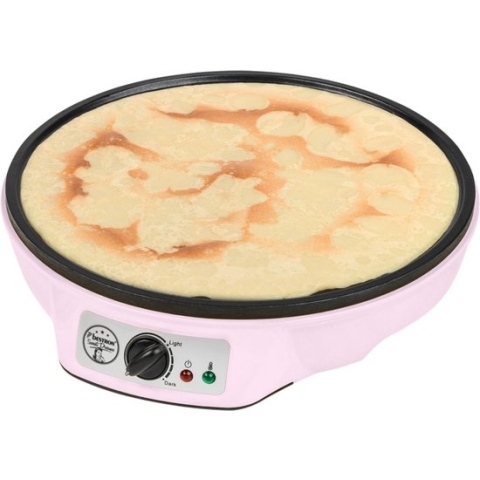 Bestron Crepe Maker voor crêpes met Ø 30cm, pannenkoekenmaker incl. deegverdeler & crêpeskeerder, met antiaanbaklaag & indicatielampje, 1000 Watt, Kleur: roze