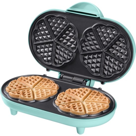 Bestron dubbel Wafelijzer voor klassieke hartwafels, Wafelmaker met antiaanbaklaag & indicatielampje, 1000 watt, keur: mint