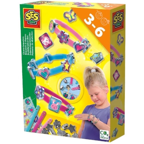 SES - Bedelarmbanden - zelf sieraden maken - 3 armbanden - inclusief 18 bedels en glitter stickers