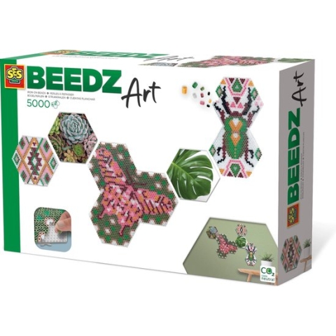 SES Beedz Art - Hex tiles Botanisch - 5000 strijkkralen - collage met strijkkralen en foto's - complete set met grondplaten en fotostickers