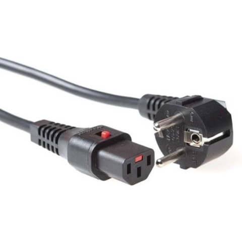 C13 (recht met IEC Lock) - CEE 7/7 (haaks) stroomkabel - 3x 1,00mm / zwart - 1 meter