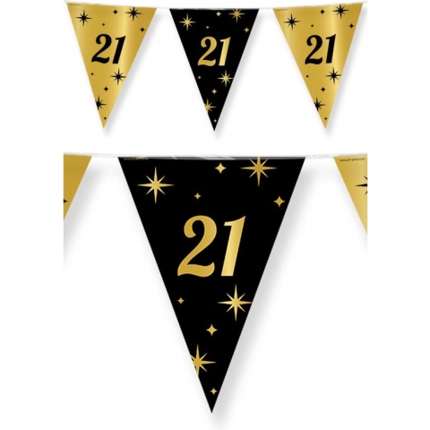Leeftijd verjaardag feest vlaggetjes 21 jaar geworden zwart/goud 10 meter