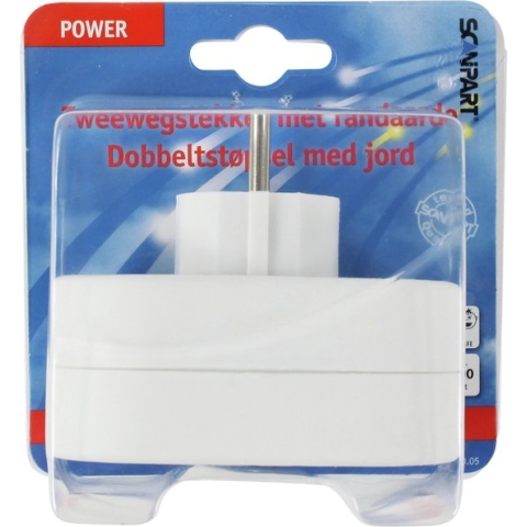 Scanpart stopcontact splitter verticaal - 2 voudig - Verdeelstekker - Tweewegstekker - Met randaarde - NL