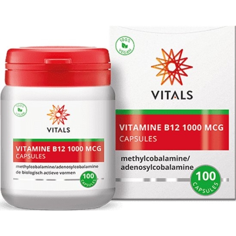 Vitals - Vitamine B12 - 1000 mcg - 100 Capsules - biologisch actieve vormen methylcobalamine en adenosylcobalamine