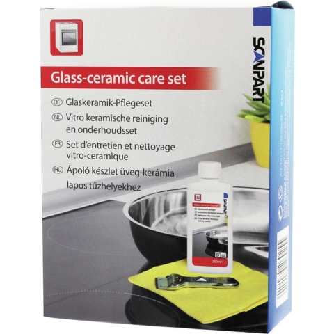 Scanpart kookplaat onderhoudsset - Voor alle glazen kookplaten - zoals keramische inductie en halogeen kookplaten - Inclusief reiniger 200 ml - Schraper en doekje