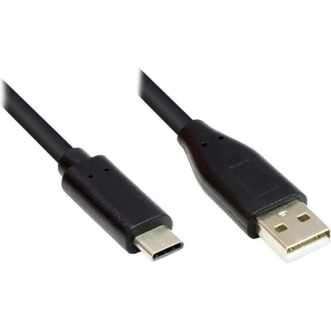 USB-C naar USB-A kabel - USB2.0 - tot 2A / zwart - 0,10 meter
