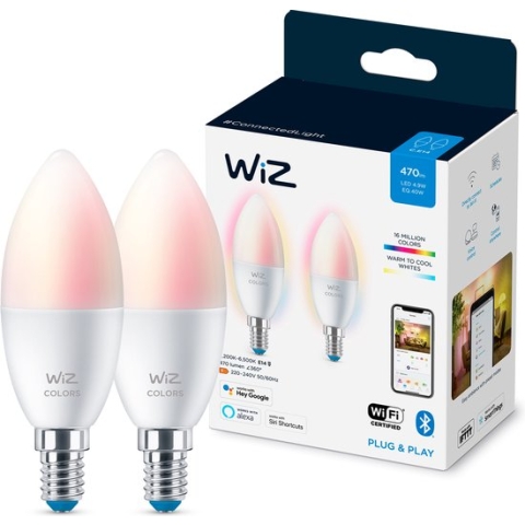 WiZ Kaarslamp 2-pack - Slimme LED-Verlichting - Gekleurd en Wit Licht - E14 - 40W - Mat - WiFi