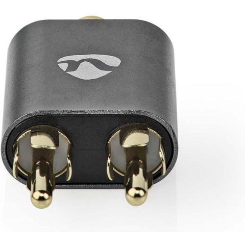 Stereo-Audioadapter - 2x RCA Male - 3,5 mm Female - Verguld - Recht - Aluminium - Gun Metal Grijs - 1 Stuks - Cover Window Box