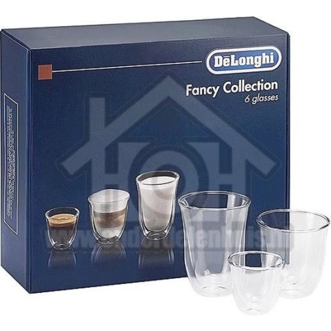 DeLonghi Kopjes Fancy collection Set van 6 glazen, 2x Espresso, 2x Cappuccino, 2x Melk 5513296671