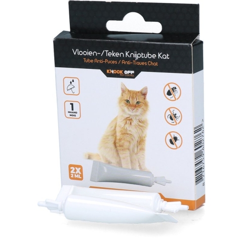 Knock Off vlooien-tekenpipet – vlooienpipet – anti-vlooien - Geschikt voor katten –Nederlands- en Franstalige handleiding – Gifvrij – Regen- en waterbestendig – Tot 1 maanden werkzaam – 2 x 2 ml