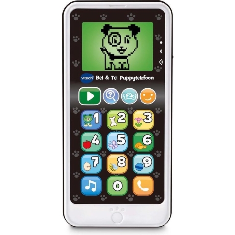 VTech Bel & Tel Puppytelefoon - Baby Telefoon - Interactief Mobieltje - Educatief Babyspeelgoed - Zwart/Wit - Vanaf 1,5 Jaar
