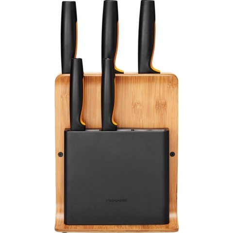 Fiskars Functional Form Messenblok Bamboe - Messenset met Blok - 5 Messen - Vaatwasserbestendig