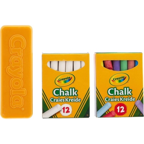 Crayola - Krijt - Set 24 Witte En Gekleurde Krijtjes Voor Schoolbord Met Wisser