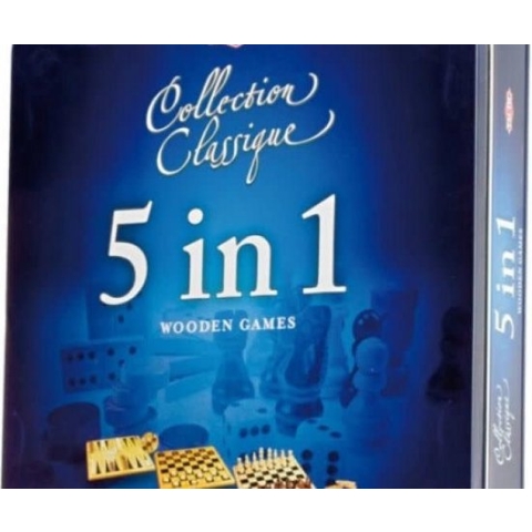 Tactic 5 in 1 Hout - Schaken - Dammen - Tic Tac Toe - Backgammon en Domino