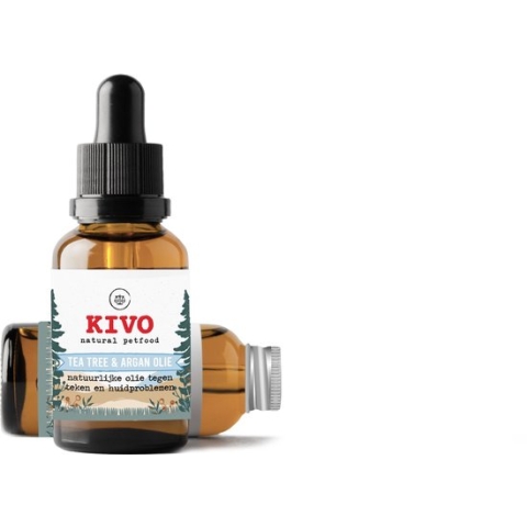 Kivo Petfood - Tea tree & argan olie mix 20ml - Natuurlijk middel tegen teken en vlooien, verzorgend voor plekjes op de huid
