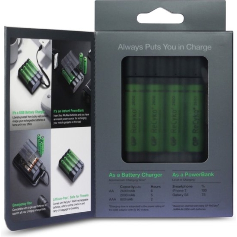 GP Charge Anyway Powerbank incl. 4x AA batterijen 2600mAh