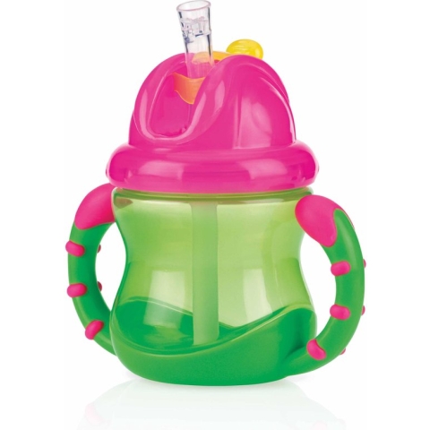 Nûby - Flip-It™ antilekbeker met handvatten - Groen & Roze - 240ml - 12m+