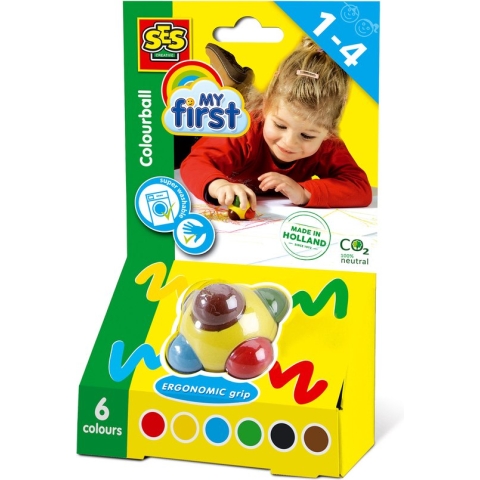 SES - My First - Colourball - krijtstift - makkelijk voor jonge kinderen - 6 verschillende kleuren