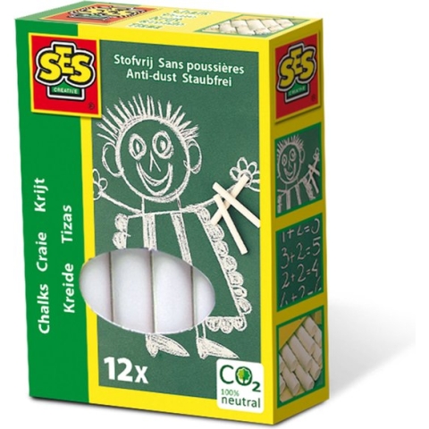 SES - Krijt wit 12 stuks - stofvrij - makkelijk uitwasbaar