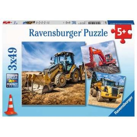 Ravensburger puzzel Bouwmachines aan het werk - Drie puzzels - 49 stukjes - kinderpuzzel