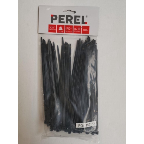 Perel Set nylon kabelbinders 4.6 x 120 mm, Zwart, UV-bestendig, 100 stuks