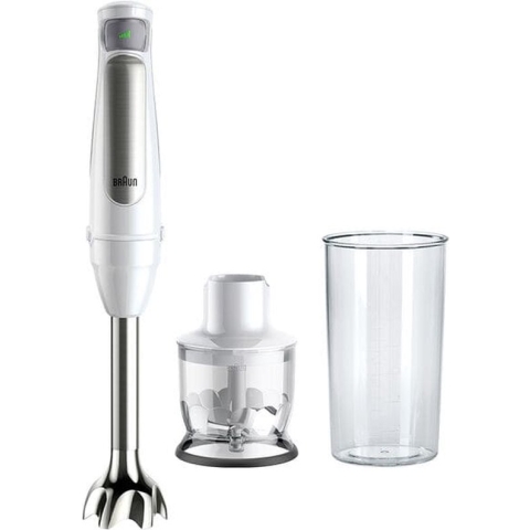 Braun MQ7020 WH Staafmixer 1000 W BPA-vrij, Traploze snelheidsinstelling, Met mixbeker Wit, Zilver