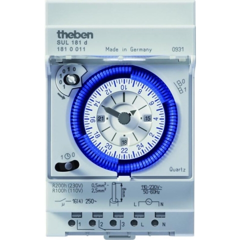 Theben 1810011 SUL 181d - analoge schakelklok met dagprogramma en 200 uur gangreserve, schakelklok