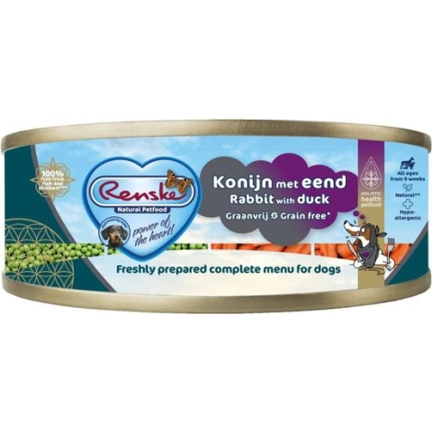 24x Renske Blik Vers Gestoomd Complete Menu Eend - Konijn Graanvrij 95 gr