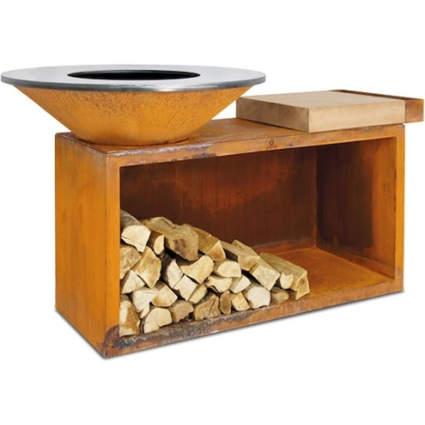 OFYR Island Corten 100 Teakhout - Vuurschaal - 100cm - Ofyr met werkblad