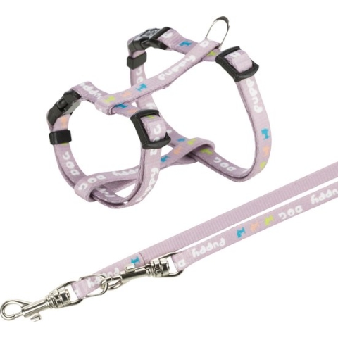 Trixie Junior puppytuig met riem - 23–34 cm/8 mm - 2 mtr riem - Lila