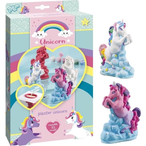 Totum Unicorn gips gieten en beschilderen knutselset 2 eenhoorns incl. gips, herbruikbare mal en 5 regenboog verf kleuren
