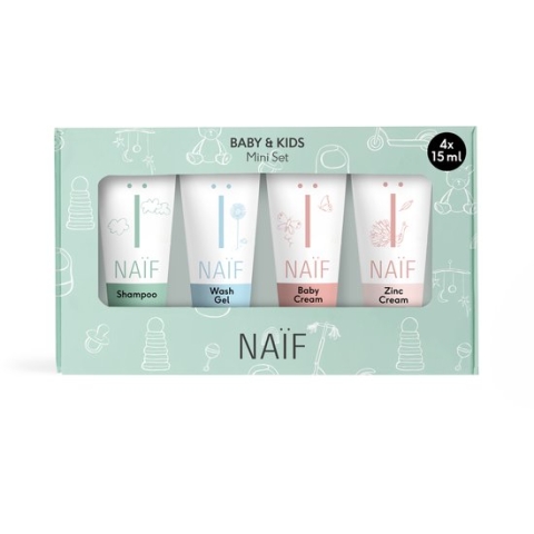 Naïf - Babyverzorging Miniset - 4x15ml - Baby's & Kinderen - met Natuurlijke Ingrediënten - Cadeauverpakking
