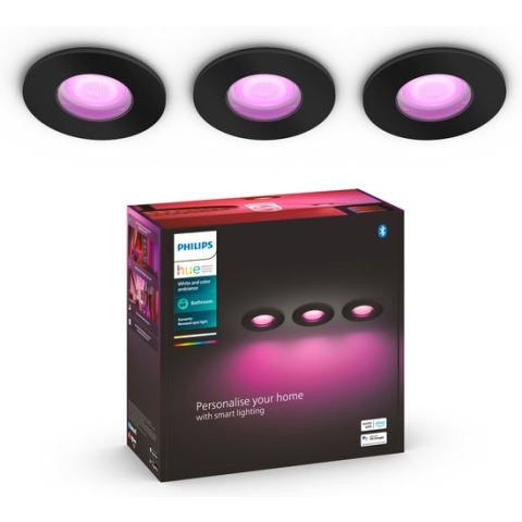Philips Hue Xamento badkamerinbouwspot - wit en gekleurd licht - 3-pack - zwart - rond