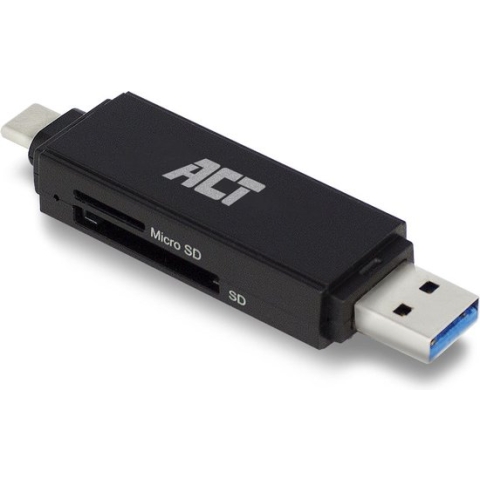 ACT USB Cardreader met USB-C/USB-A connector en 2 kaartsleuven - voor (Micro) SD/TF/MMC - USB3.0