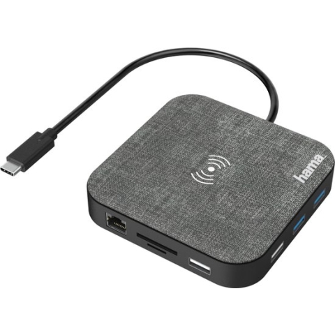 Hama USB-C-hub, "Connect2QiCharge", Wireless Charging, Multiport, 12 poorten
