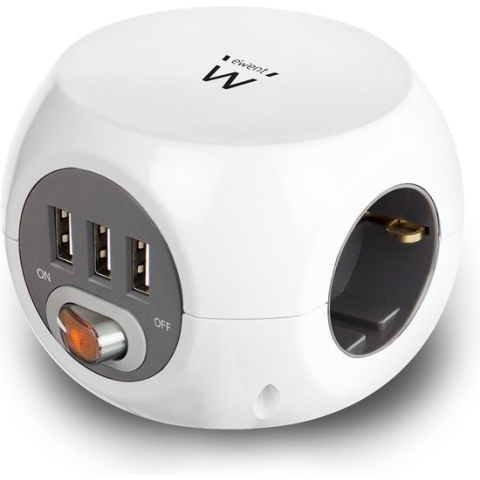 Ewent Kubusvormige stekkerdoos 3x inclusief 3 USB-poorten, 1.5m EW3939