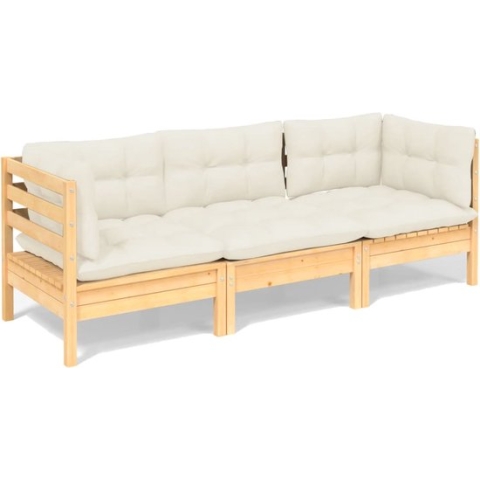 vidaXL-Tuinbank-3-zits-met-crèmekleurige-kussens-massief-grenenhout