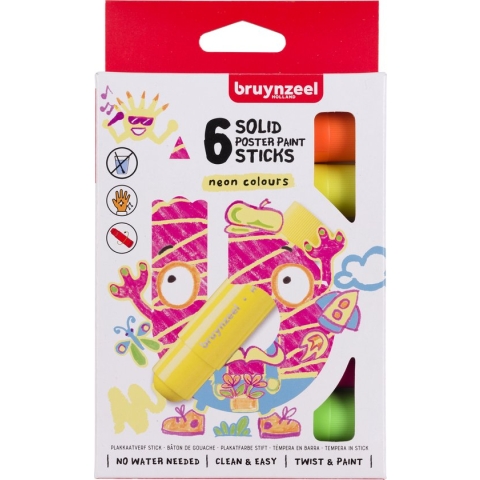 Bruynzeel Plakkaatverf sticks set Neon | 6 kleuren