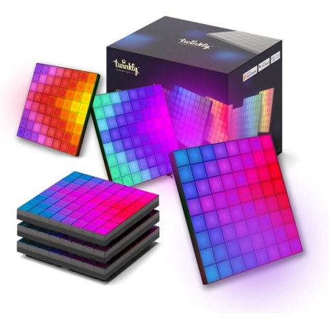 Twinkly Squares Slimme Verlichting Starterkit - LED wandlamp - Wandpaneel - App gestuurde - RGB - Gaming - Decoratie - 6 ST - Zwart