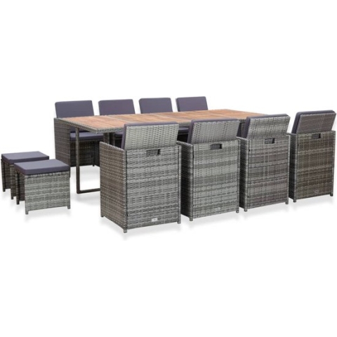 vidaXL-13-delige-Tuinset-poly-rattan-en-acaciahout-antraciet