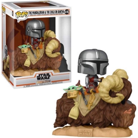 Funko Mando on Bantha met Child in Bag - Funko Pop! Deluxe - The Mandalorian Figuur