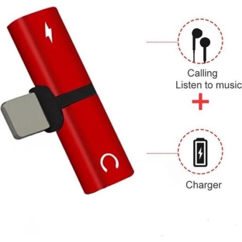 Adapter 2-in-1 Splitter - Audio - Opladen Rood - Geschikt voor Apple iPhone